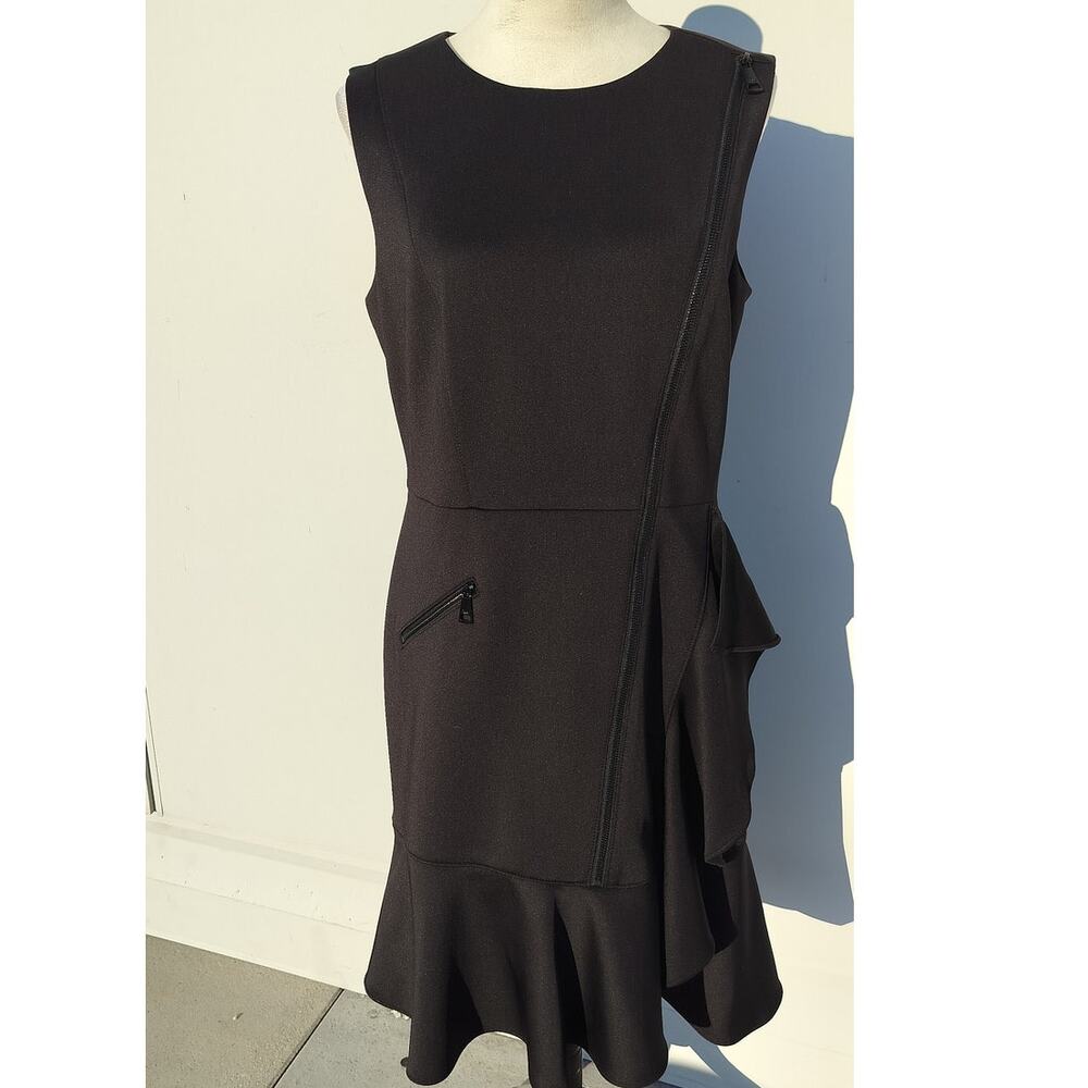 DKNY large sleeveless A line knee length crew neck ruffled regular fit dress